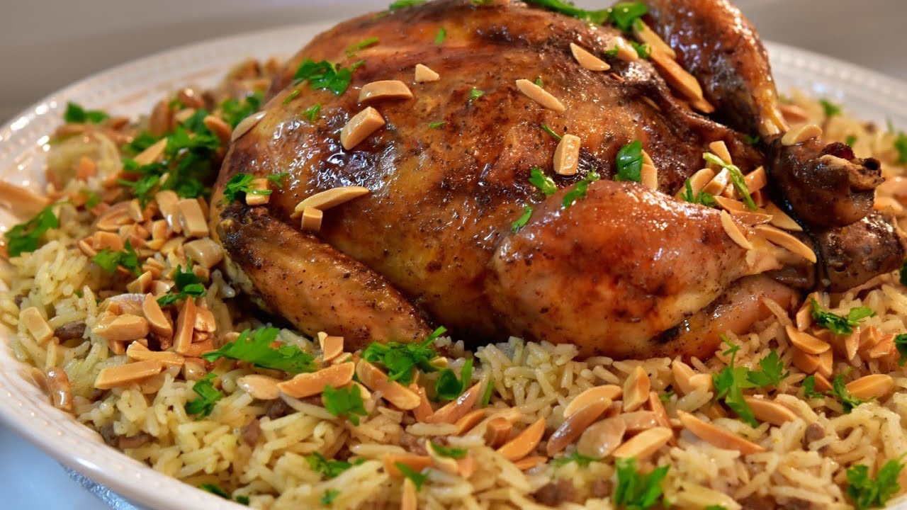 دجاج محشي رز وفريكه